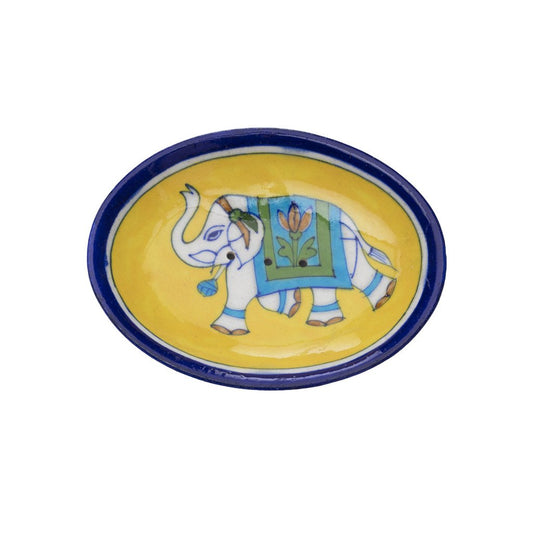 Blue Pottery Elephant Soap Dish - Yellow - Matr Boomie (Pottery)