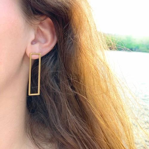 Earrings: 18k Gold Plated Stainless Steel Rectangle Studs - Starfish Project