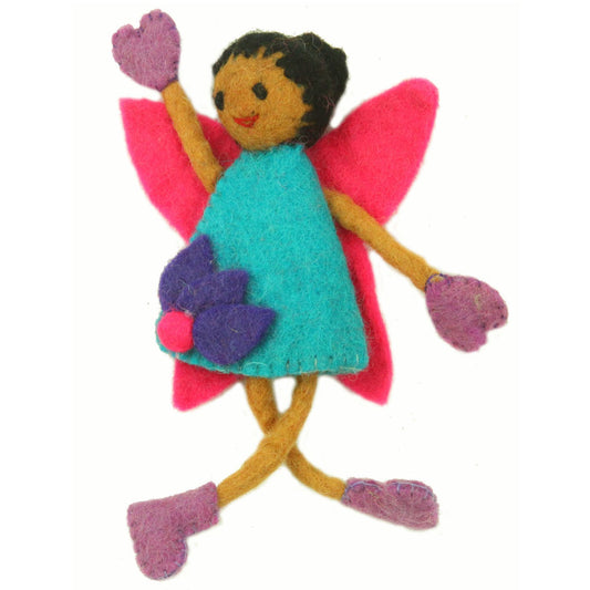 Hand Felted Tooth Fairy Pillow - Black Hair with Blue Dress - Global Groove