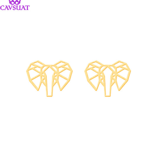 Simple Stainless Steel Origami Elephant Stud Earrings For Women Gold Silver Color Good Luck Animal Ear Stud Party Jewelry Gifts